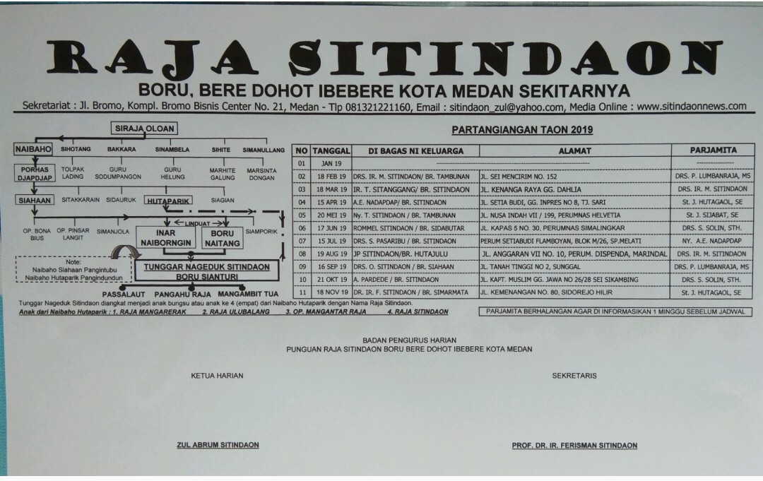 Jadwal Partangiangan Tahun 2019 Punguan Raja Sitindaon Boru Bere Ibebere Kota Medan
